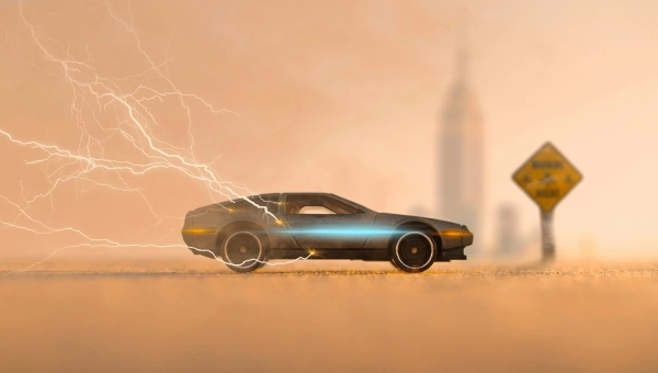 Automobil u pustinji koga je uradio grom u toku vožnje.