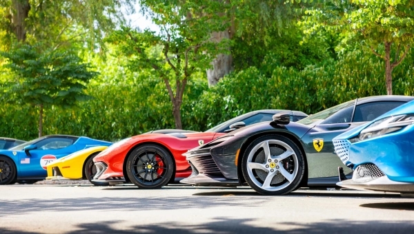 Ferrari sportski automobili parkirani u nizu, simbol italijanskog dizajna i prepoznatljivih imena