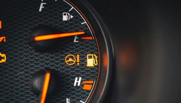 Indikator za gorivo koji je skoro na nuli.